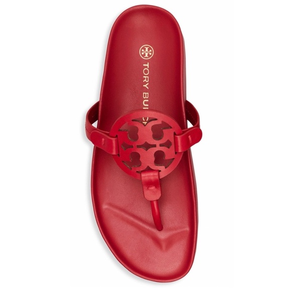 NWT Authentic Tory Burch Miller Cloud Red Leather Thong Sandals Size 11 M - Picture 16 of 16